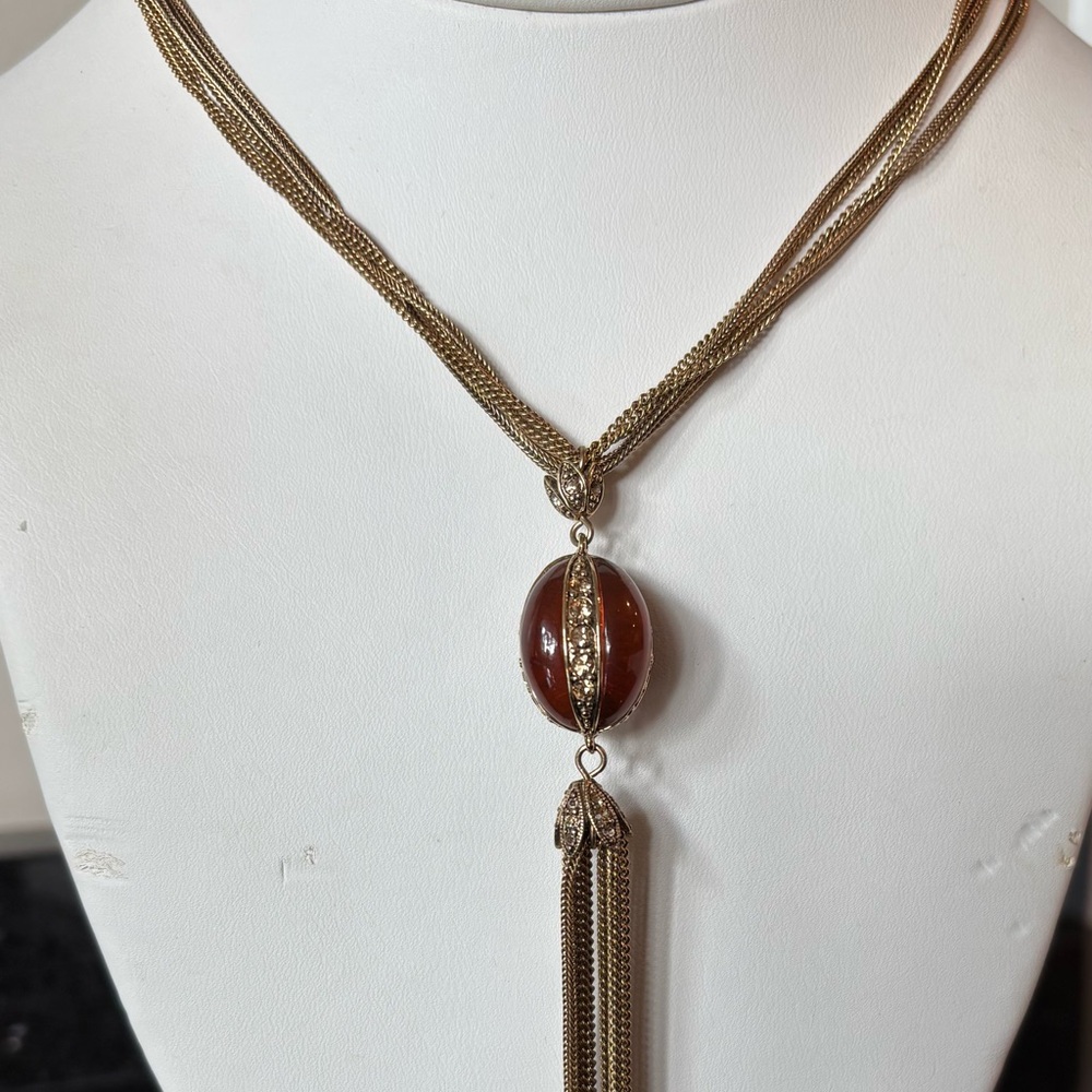 Monet Gold Necklace with Brown Pendant